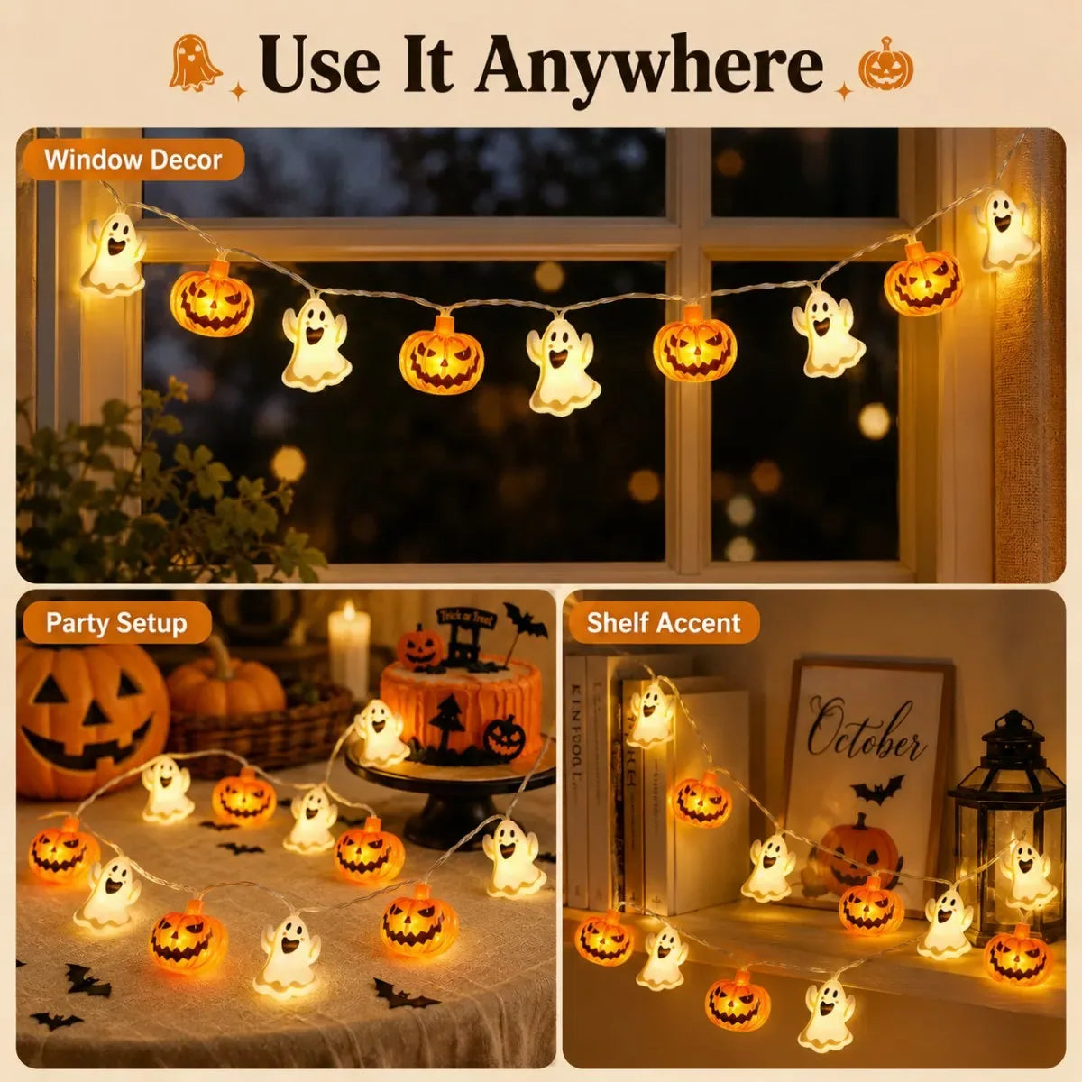 Guirlande Lumineuse LED Fantôme et Citrouille